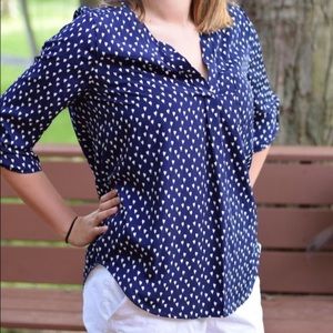Pixley Ivy Mini Tulip Print Blouse Navy Small